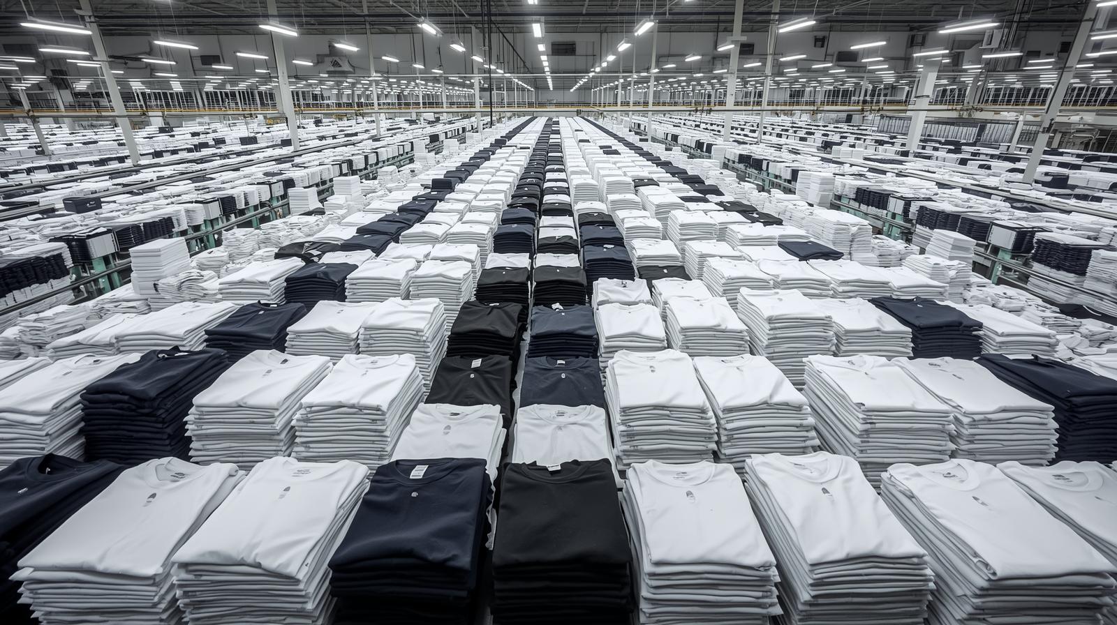 Bulk plain white t-shirts stacked